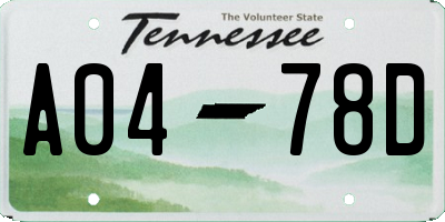 TN license plate A0478D