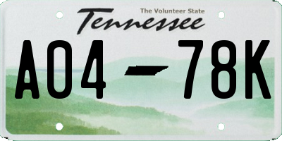 TN license plate A0478K