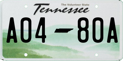 TN license plate A0480A