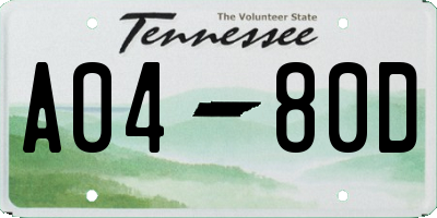 TN license plate A0480D