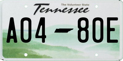 TN license plate A0480E