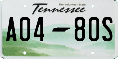 TN license plate A0480S