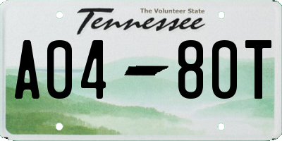 TN license plate A0480T
