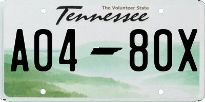 TN license plate A0480X