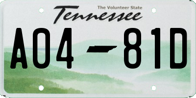 TN license plate A0481D