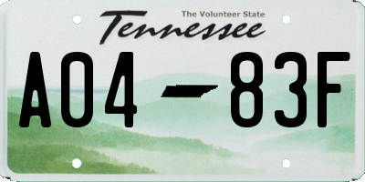 TN license plate A0483F