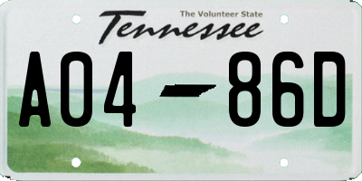 TN license plate A0486D