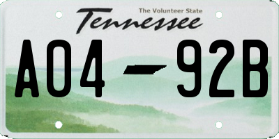TN license plate A0492B
