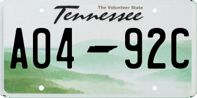 TN license plate A0492C