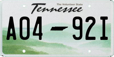 TN license plate A0492I