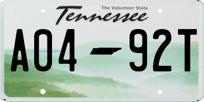 TN license plate A0492T