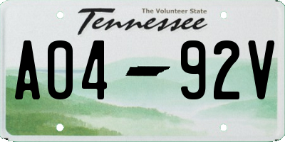 TN license plate A0492V