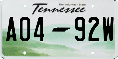 TN license plate A0492W