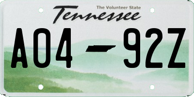 TN license plate A0492Z