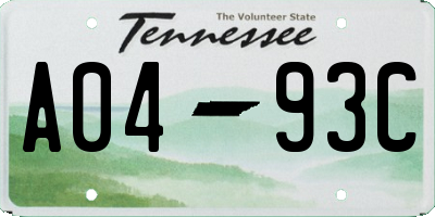 TN license plate A0493C