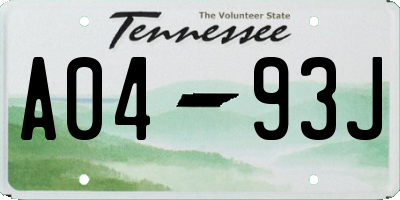 TN license plate A0493J