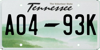 TN license plate A0493K