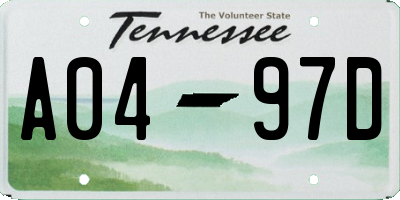 TN license plate A0497D