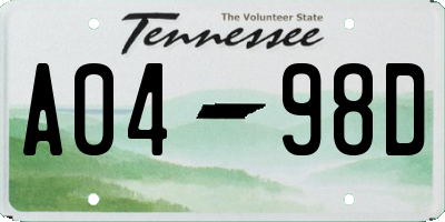 TN license plate A0498D