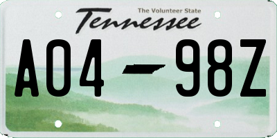 TN license plate A0498Z