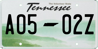 TN license plate A0502Z