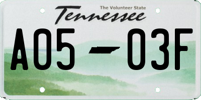 TN license plate A0503F