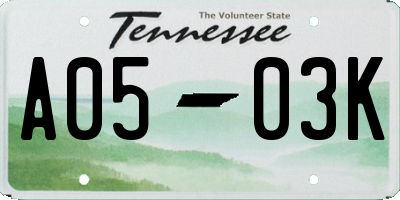 TN license plate A0503K