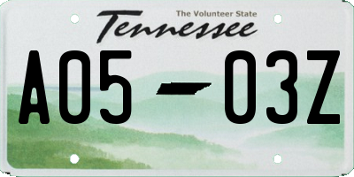 TN license plate A0503Z