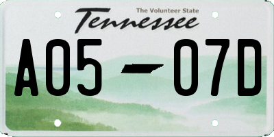 TN license plate A0507D