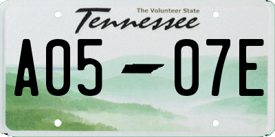 TN license plate A0507E