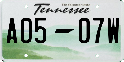 TN license plate A0507W