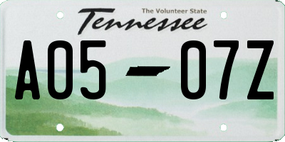 TN license plate A0507Z