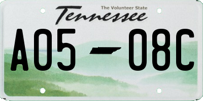 TN license plate A0508C