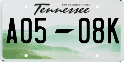 TN license plate A0508K