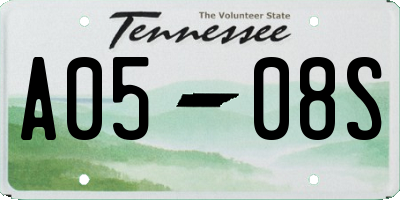 TN license plate A0508S