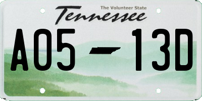 TN license plate A0513D