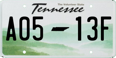 TN license plate A0513F