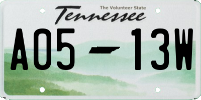 TN license plate A0513W