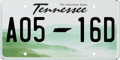 TN license plate A0516D