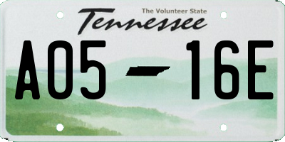 TN license plate A0516E