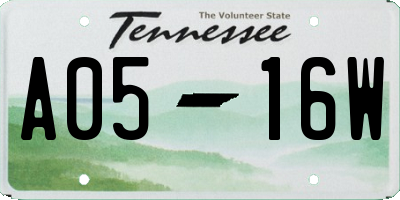 TN license plate A0516W