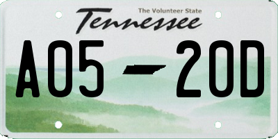 TN license plate A0520D