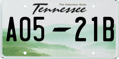 TN license plate A0521B