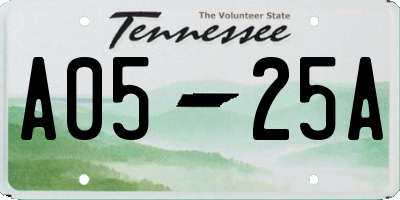 TN license plate A0525A