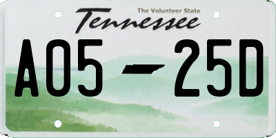 TN license plate A0525D