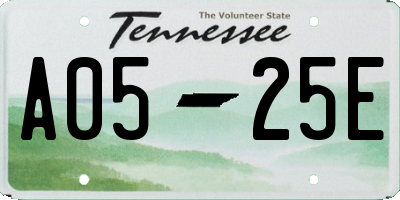 TN license plate A0525E