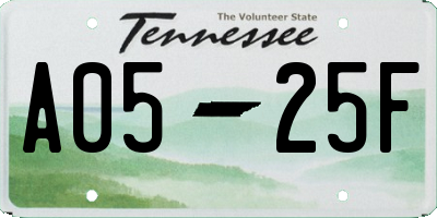 TN license plate A0525F