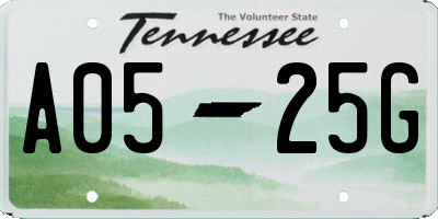TN license plate A0525G
