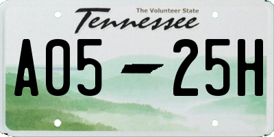 TN license plate A0525H