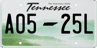 TN license plate A0525L